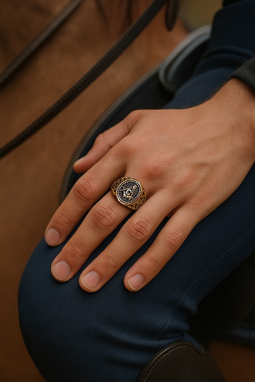 Herren-Freimaurer-Ring aus Edelstahl mit Goldbeschichtung